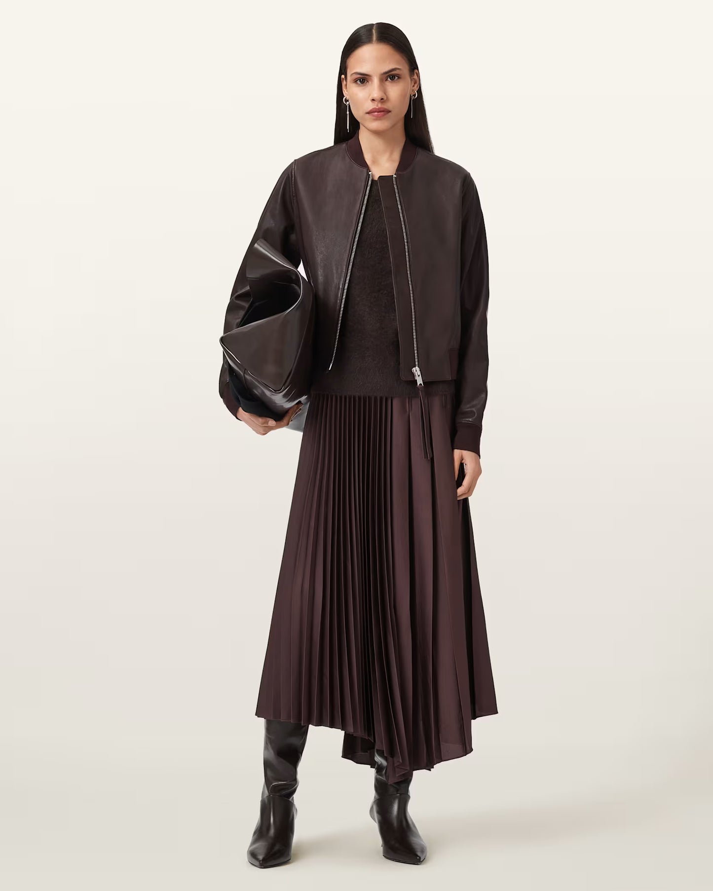 Women's Orten Genuine Leather Bomber Jacket | Classic Zip-Up Leather Bomber