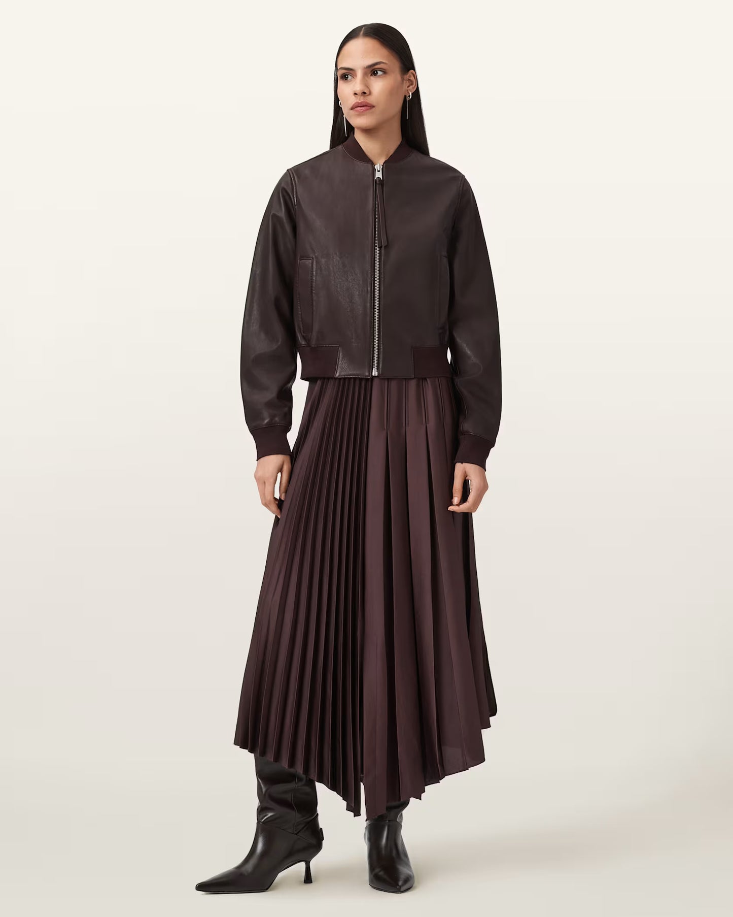 Women's Orten Genuine Leather Bomber Jacket | Classic Zip-Up Leather Bomber