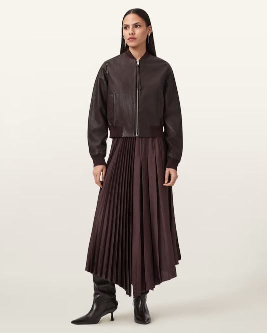 Women's Orten Genuine Leather Bomber Jacket | Classic Zip-Up Leather Bomber
