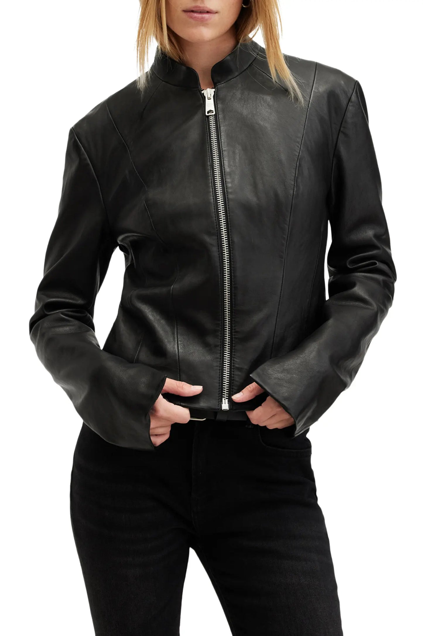 Women’s Black Leather Jacket – Classic Zip-Up Biker Style