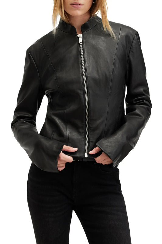 Women’s Black Leather Jacket – Classic Zip-Up Biker Style