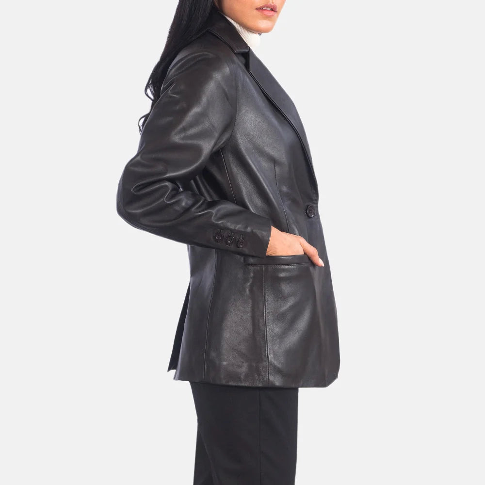 Norma Black Leather Blazer for Women | Premium Genuine Leather Blazer