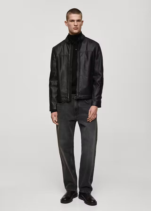 Men’s Black Leather Biker Jacket | Classic Vintage Flight Jacket