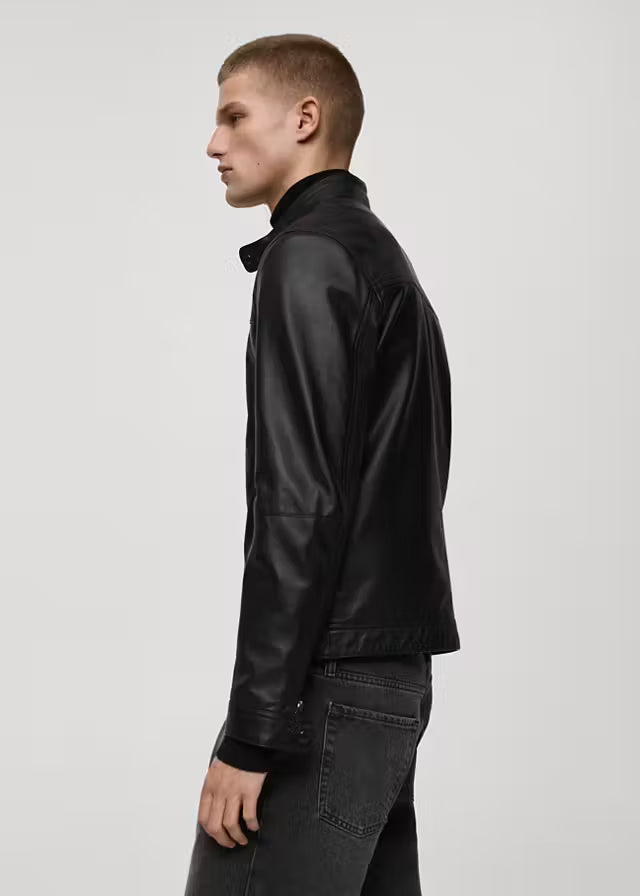 Men’s Black Leather Biker Jacket | Classic Vintage Flight Jacket