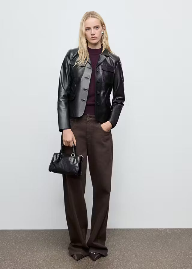 Women’s Black Leather Blazer Jacket | Classic Tailored Style