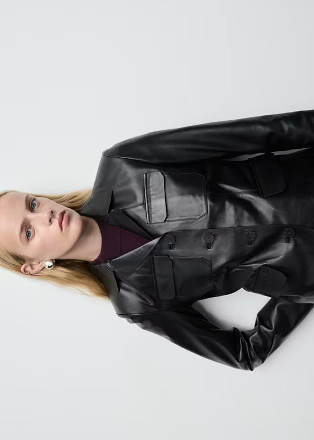 Women’s Black Leather Blazer Jacket | Classic Tailored Style