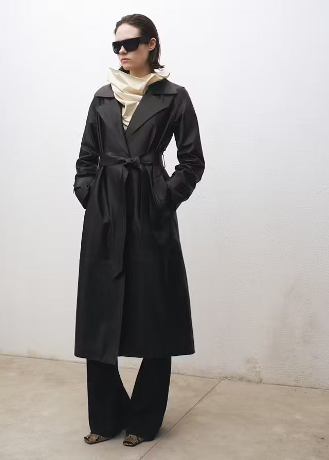 Women’s Black Leather Trench Coat | Classic Longline Belted Coat