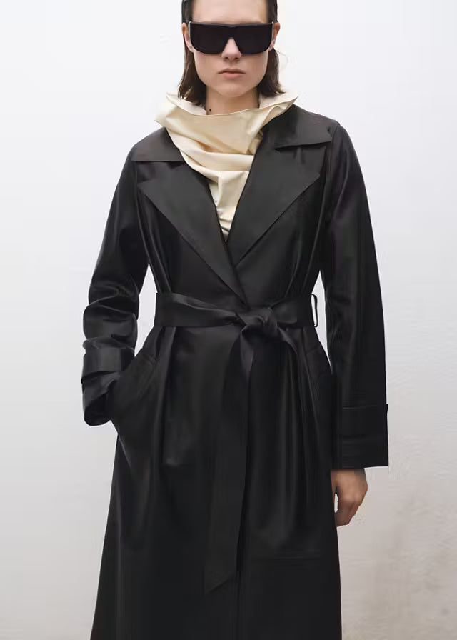 Women’s Black Leather Trench Coat | Classic Longline Belted Coat