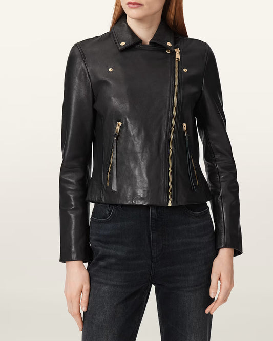 Women's Dalby Slim Fit Genuine Leather Biker Jacket | Classic Moto Leather Jacket