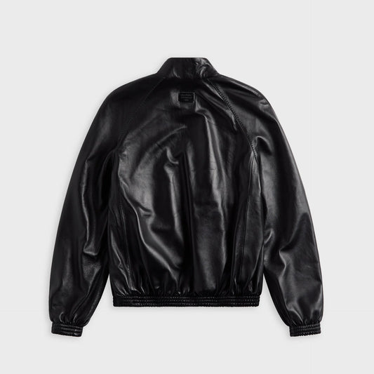 Black Leather Bomber Jacket for Men