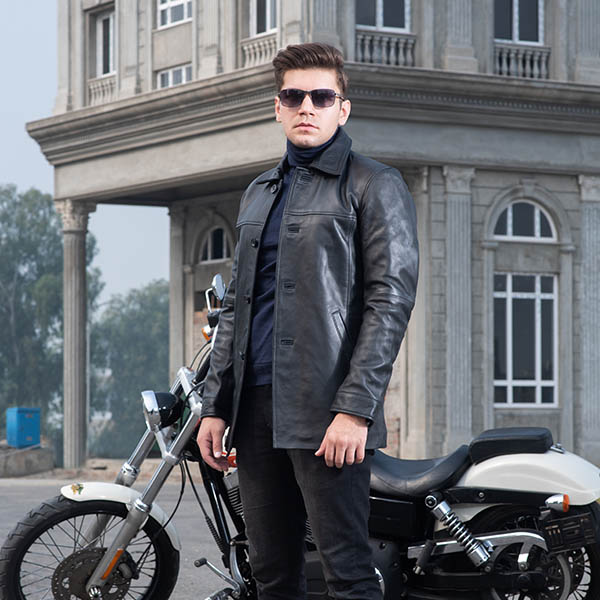 Men’s Black Leather Button-Down Jacket – Classic Casual Style