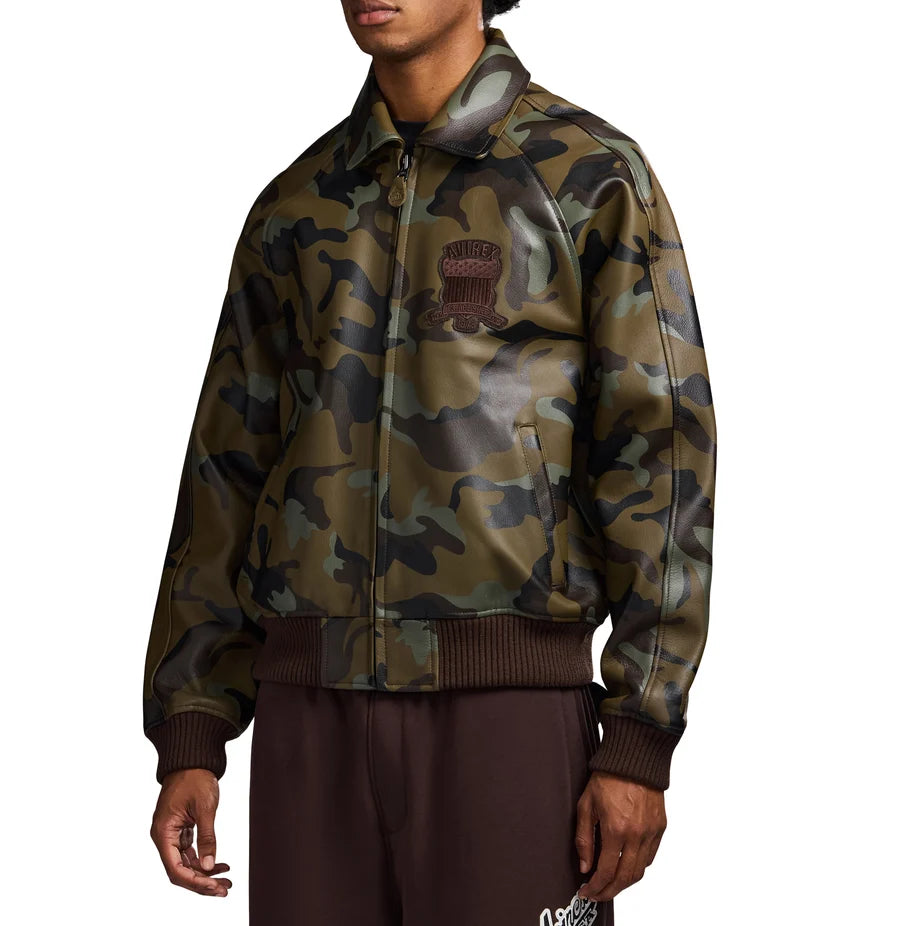 Men’s Camo Leather Bomber Jacket – Military Style Goat Leather Aviator Jacket
