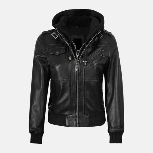 Aurora Casual Zip Style Women's Hooded Leather Jacket | Premium Genuine Leather Jacket