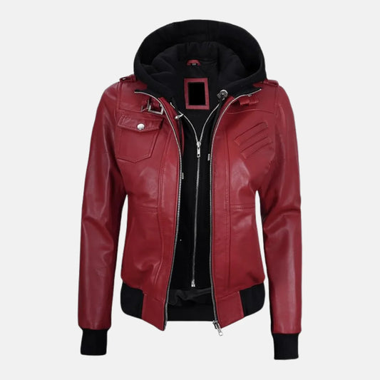 Aurora Zip Style Women's Hooded Leather Jacket | Premium Genuine Leather Jacket