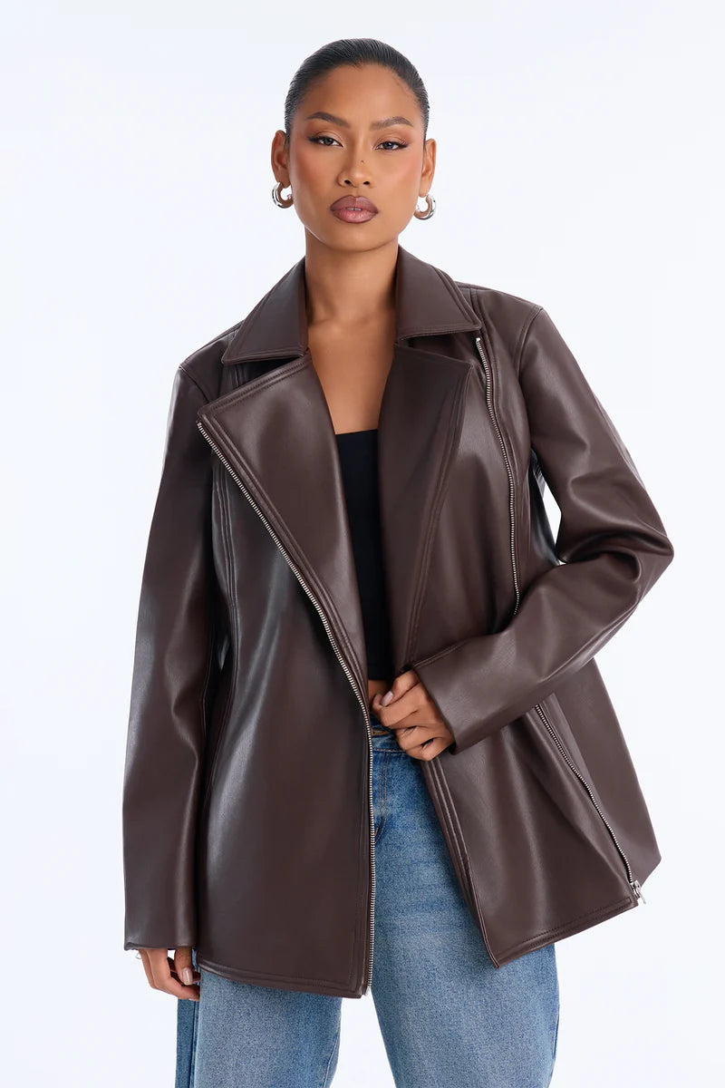 Women’s Chocolate Brown Real Leather Moto Jacket
