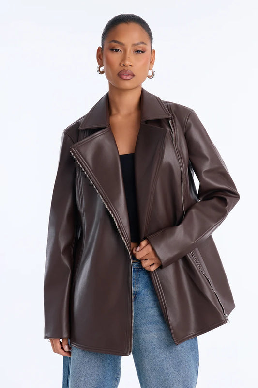 Women’s Chocolate Brown Real Leather Moto Jacket