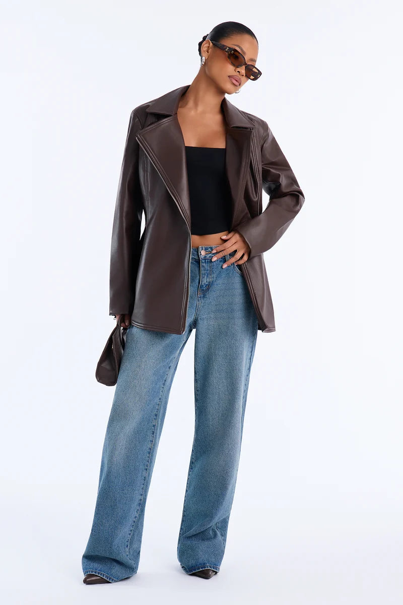 Women’s Chocolate Brown Real Leather Moto Jacket