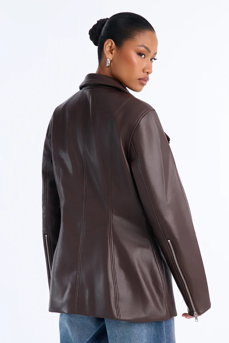 Women’s Chocolate Brown Real Leather Moto Jacket