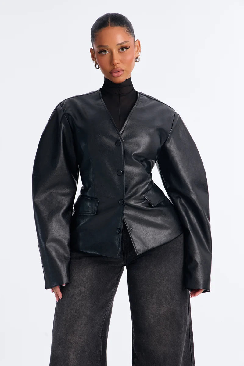 Women’s Black Real Leather Tailored Jacket