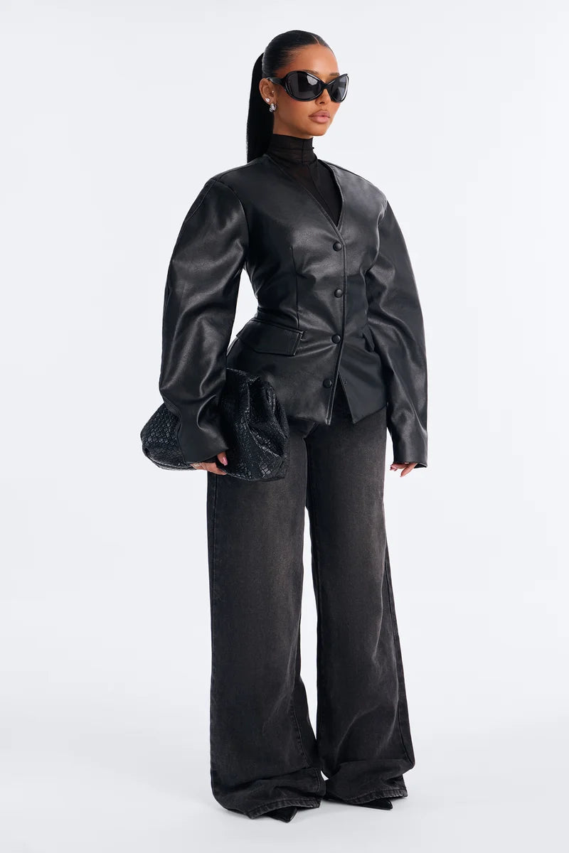 Women’s Black Real Leather Tailored Jacket