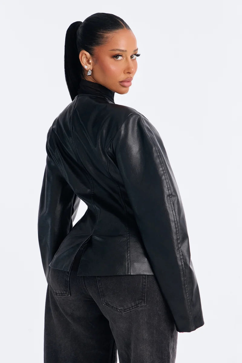 Women’s Black Real Leather Tailored Jacket
