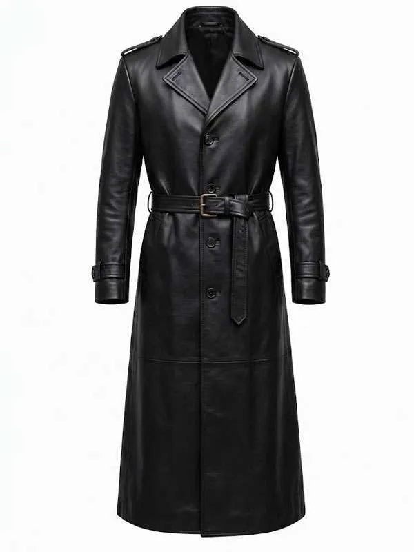 Halloween Pumpkin Jack-O’-Lantern Long Leather Coat | Genuine Leather