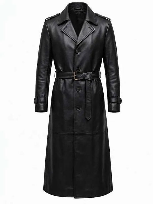 Halloween Pumpkin Jack-O’-Lantern Long Leather Coat | Genuine Leather