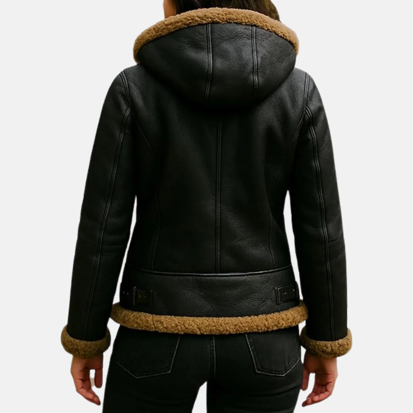 Black Women's Fur Shearling Hoodie Leather Jacket | Premium Genuine Leather Winter Jacket