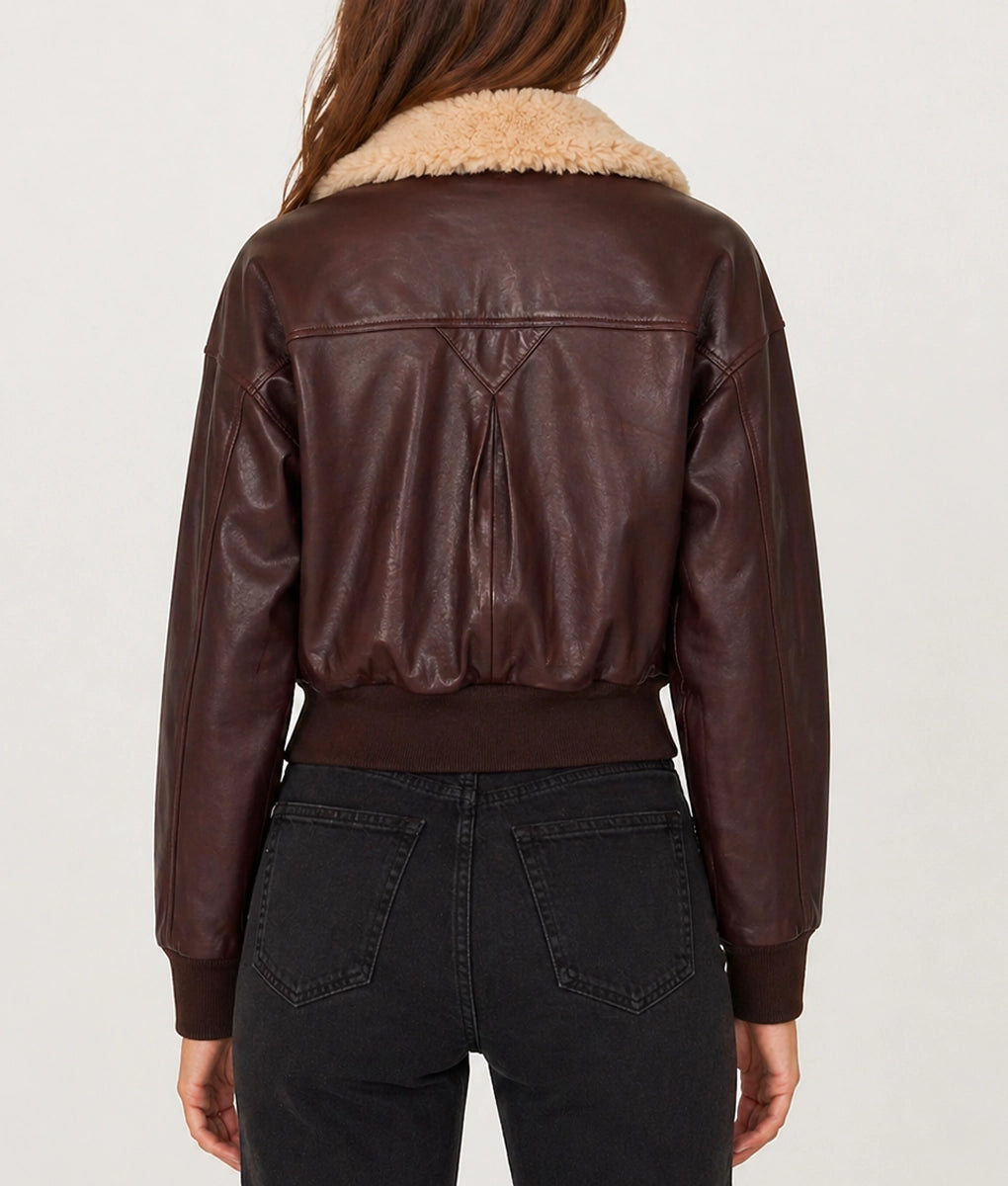 Women’s Maroon B-3 Shearling Aviator Leather Jacket