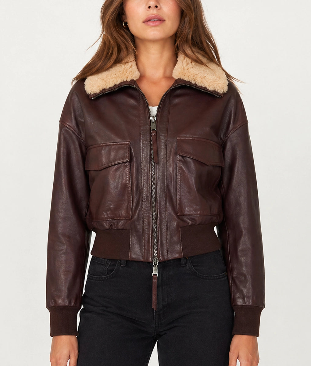 Women’s Maroon B-3 Shearling Aviator Leather Jacket