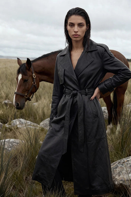 Premium Long Leather Coat | Modern Trench Style