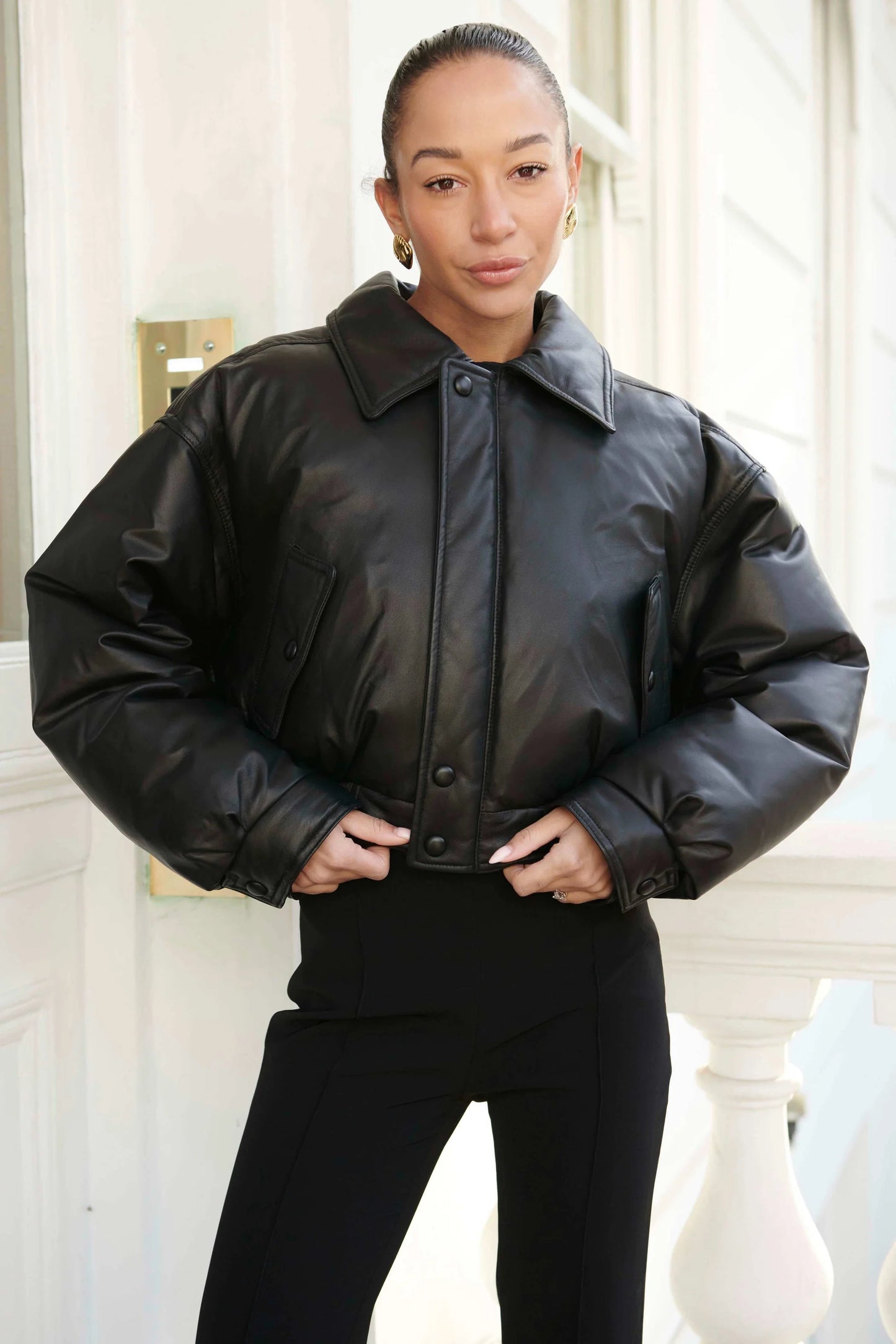 Leather Oversized Bomber Jacket for Women