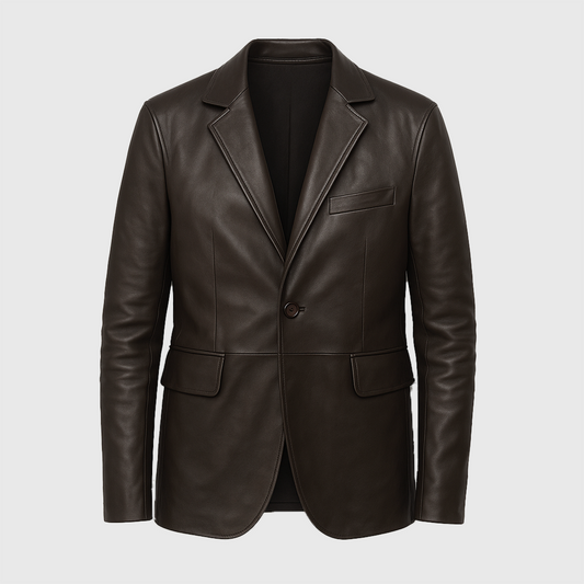 Black Leather Suit Blazer for Men