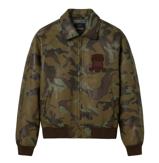 Men’s Camo Leather Bomber Jacket – Military Style Goat Leather Aviator aJacket