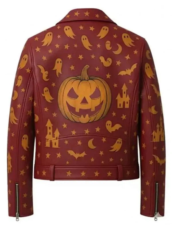 Spooky Halloween Leather Biker Jacket | Gothic Motorcycle Jacket