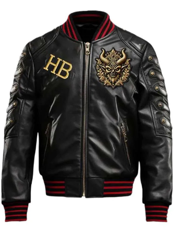 Halloween Gothic Devil Bomber Leather Jacket | Spooky Leather Jacket