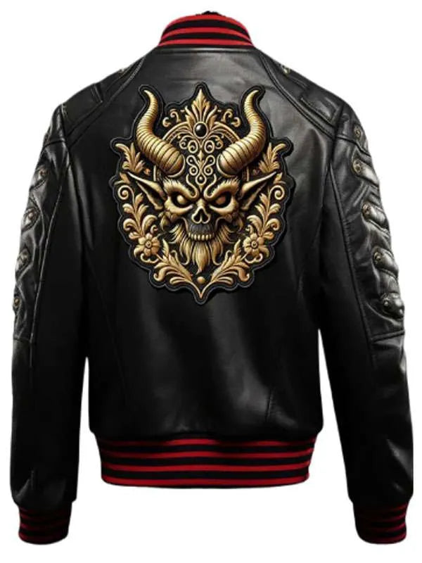 Halloween Gothic Devil Bomber Leather Jacket | Spooky Leather Jacket