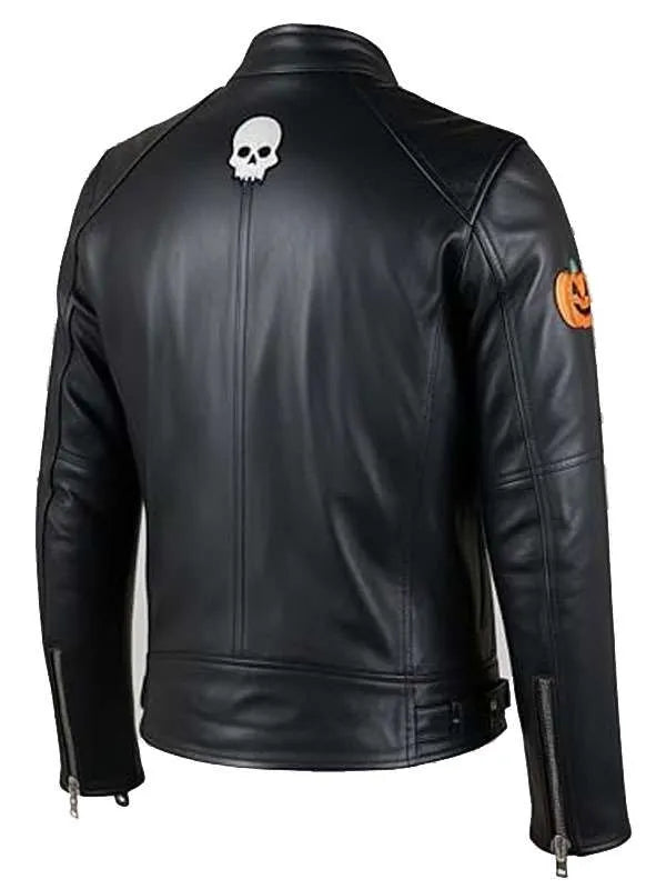 Halloween Patches Leather Jacket | Spooky Biker Jacket
