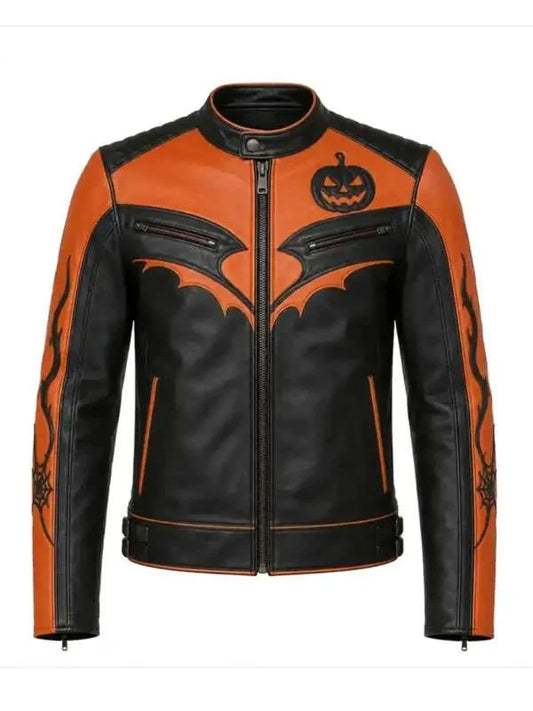 Spooky Halloween Pumpkin Racing Leather Jacket | Motorcycle Jacket