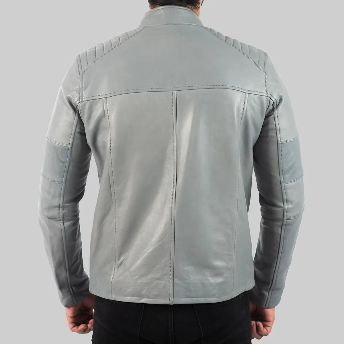 Men’s Grey Leather Biker Jacket – Classic Motorcycle Style