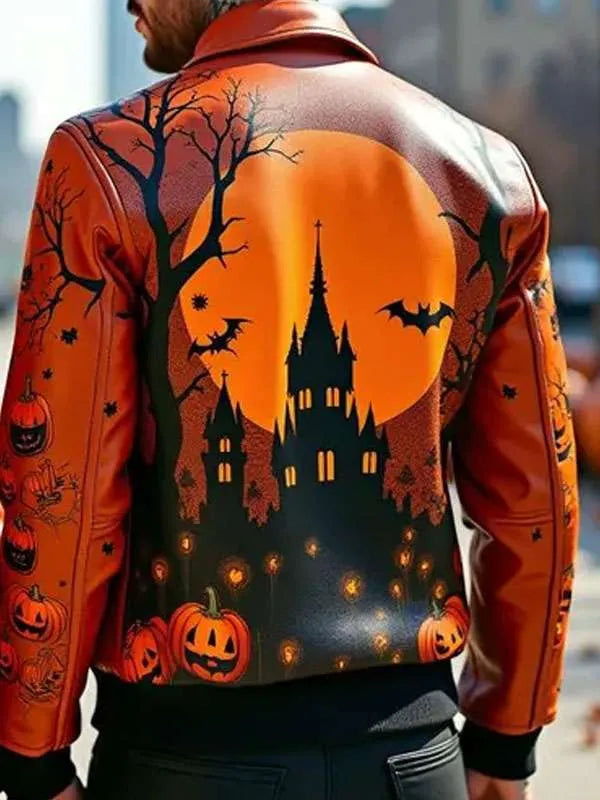 Haunted Castle Halloween Leather Jacket | Gothic Spooky Jacket