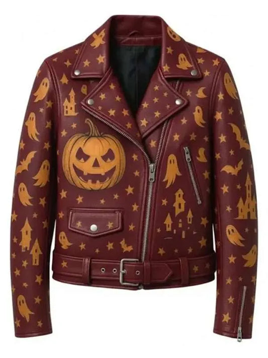 Spooky Halloween Leather Biker Jacket | Gothic Motorcycle Jacket
