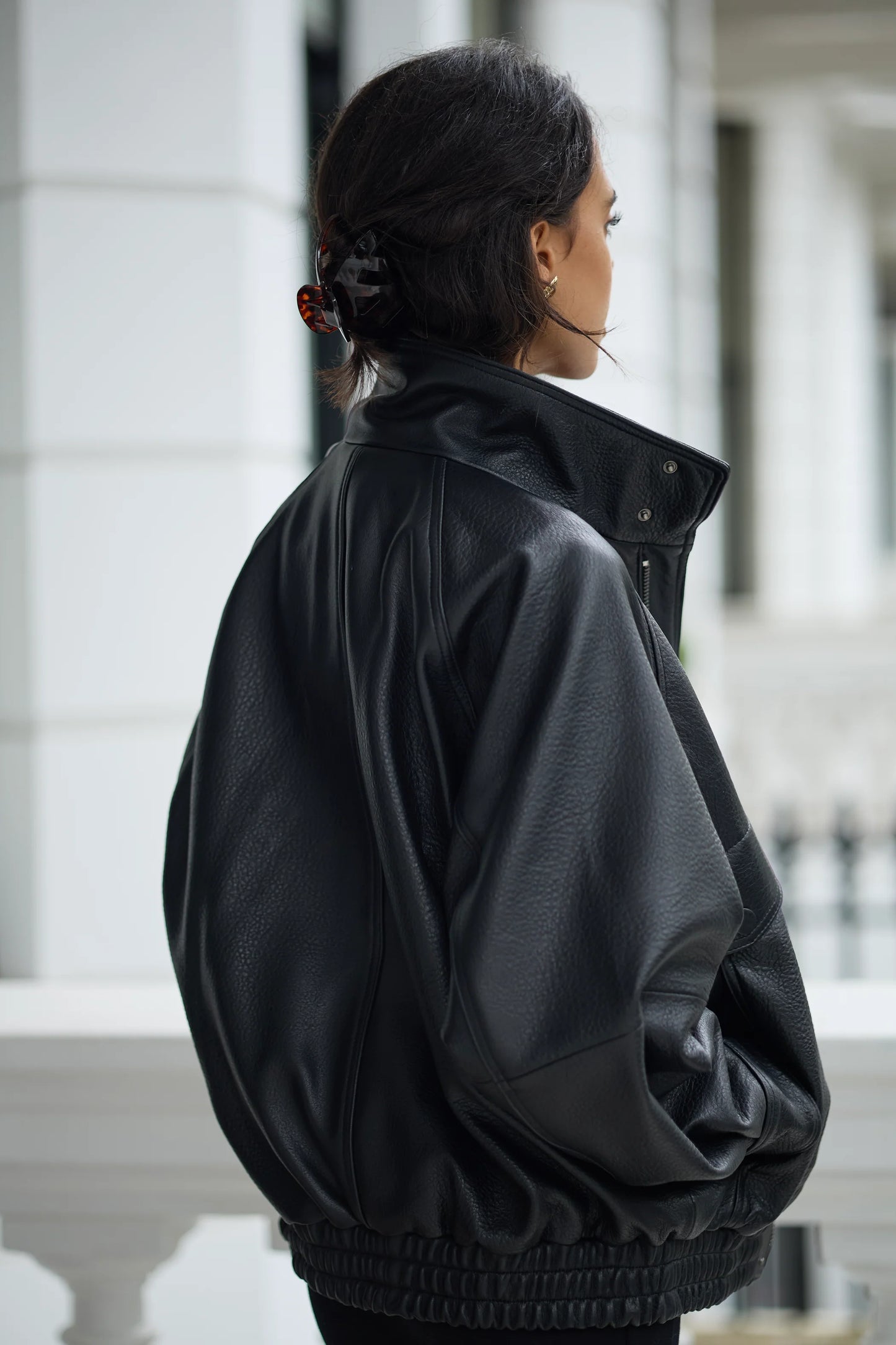 Leather Oversized Bomber Jacket for Women