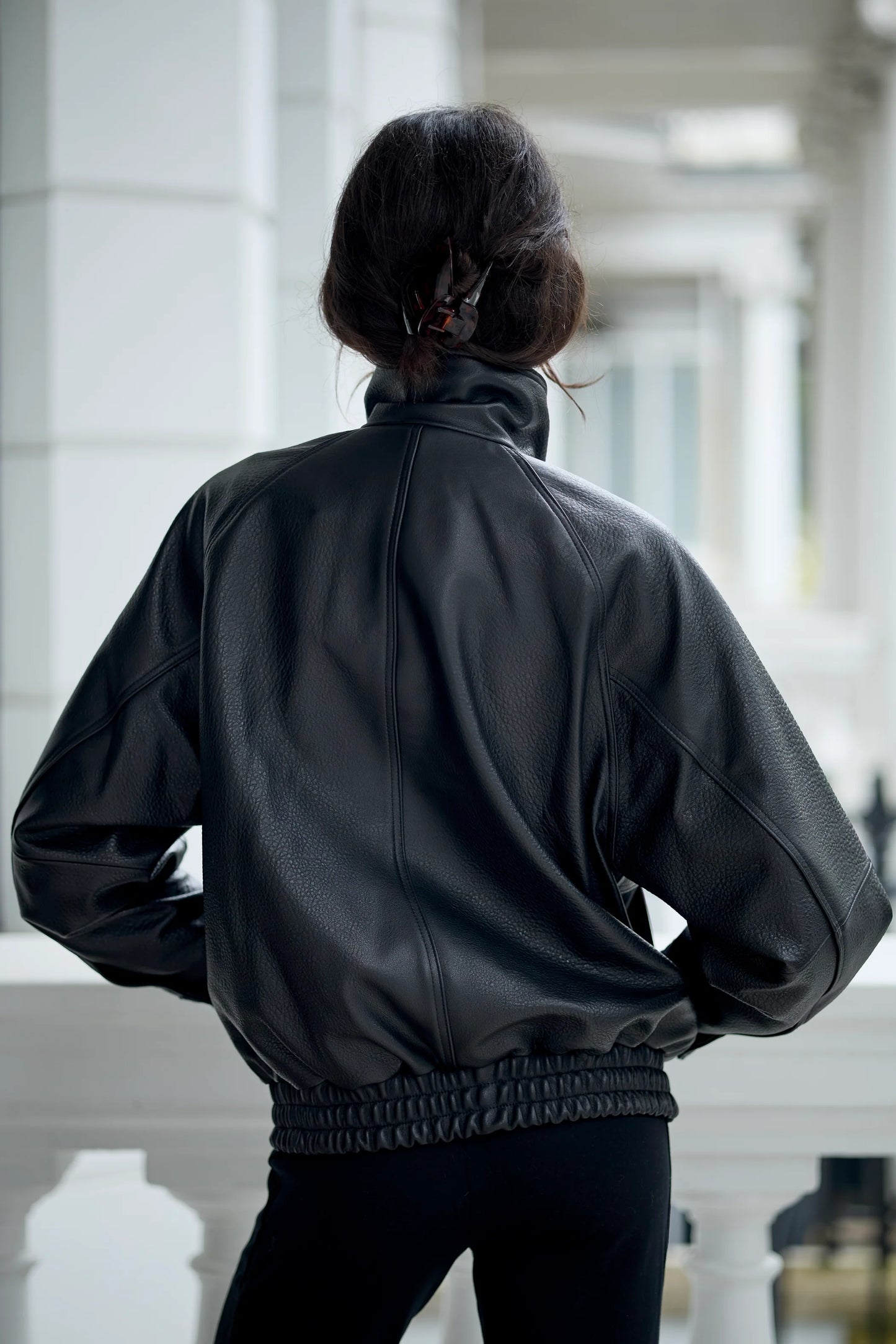 Leather Oversized Bomber Jacket for Women
