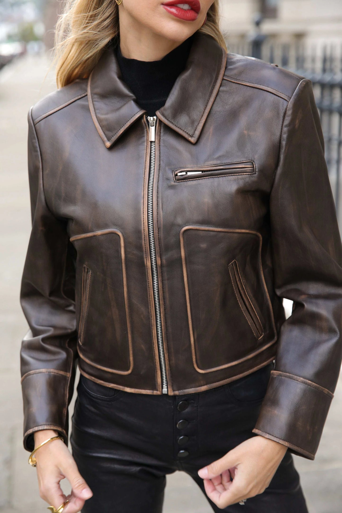 Women's Brown Distressed Lambskin Leather Jacket