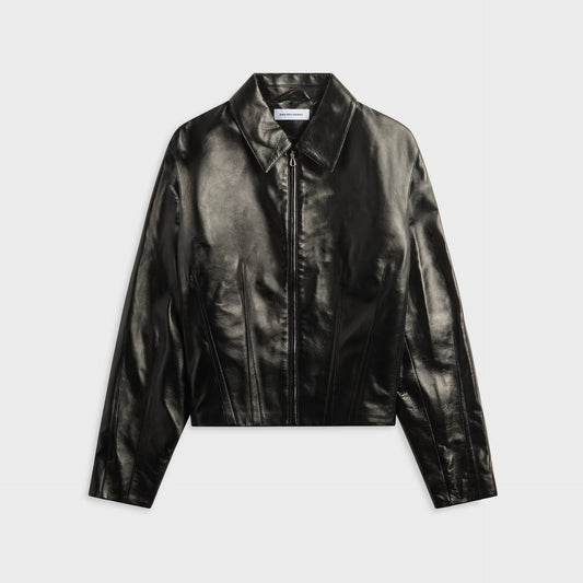 Classic Black Leather Bomber Jacket for Men