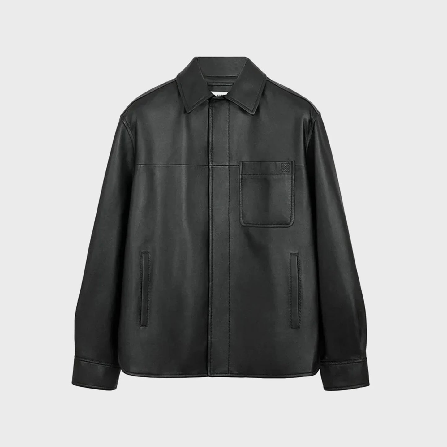 Black Button-Down Leather Jacket for Men