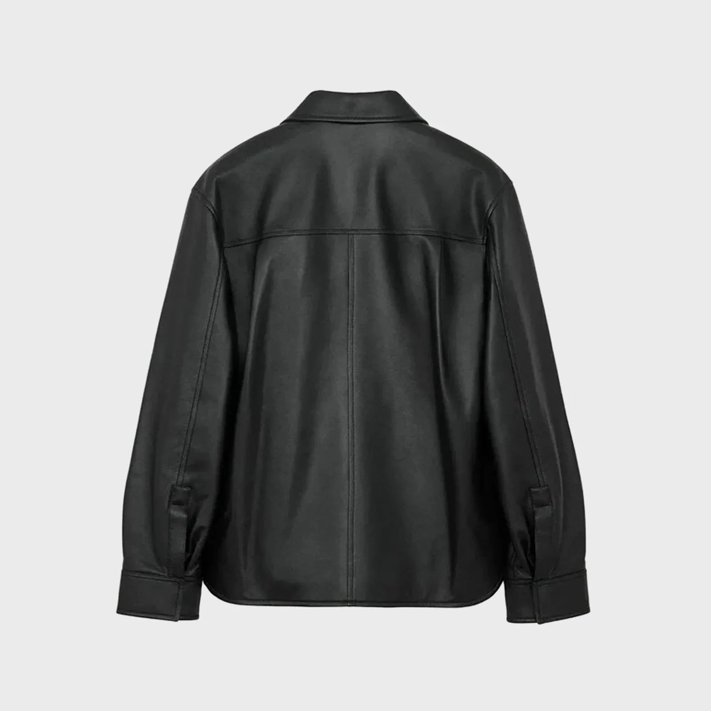 Black Button-Down Leather Jacket for Men