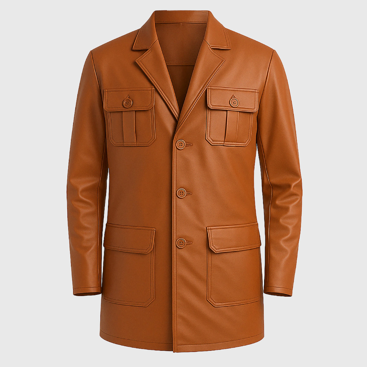 Camel Brown Leather Blazer for Men