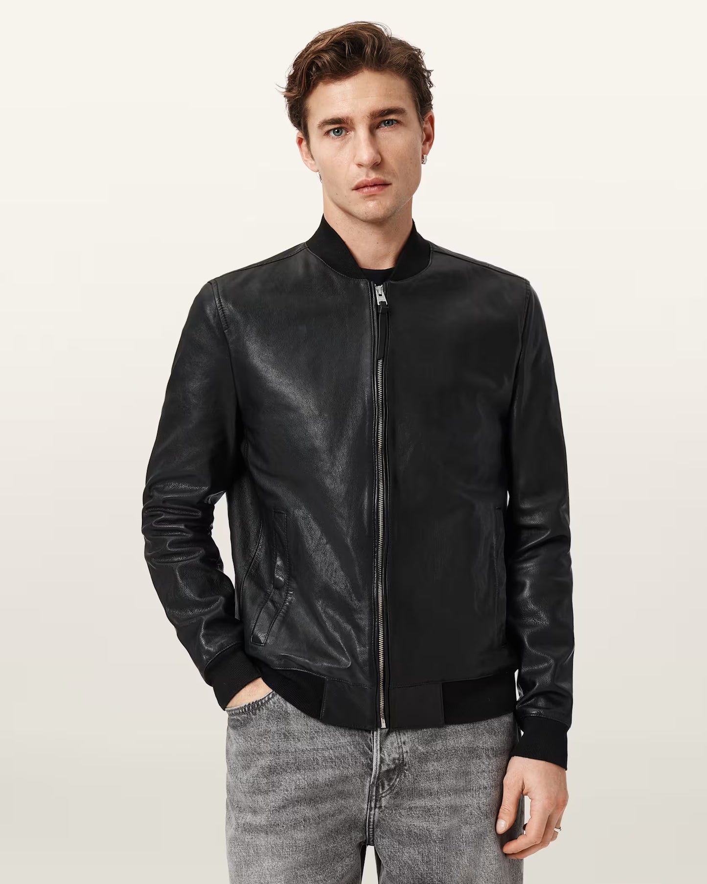 Men's Morten Genuine Leather Bomber Jacket | Classic Zip-Up Bomber Jacket